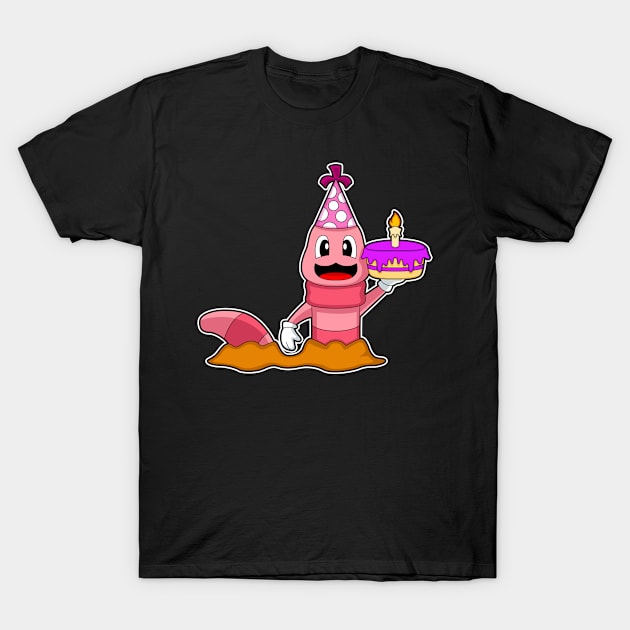 Worm Birthday Cake Candle T-Shirt by Markus Schnabel